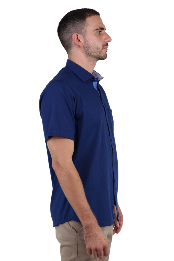 Camisa Manga Corta Con Bolsa Azul Plúmbago Slim Fit De Algodón Para Hombre